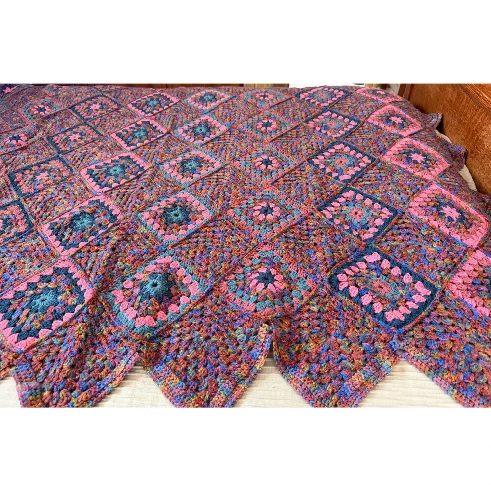 Handmade Crocheted Afghan with Pillow Covers Variegated Colors